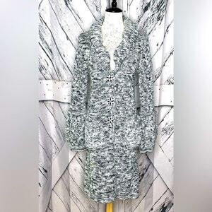 BCBG MaxAzria long cardigan marled w/bead & rhinestone buttons M